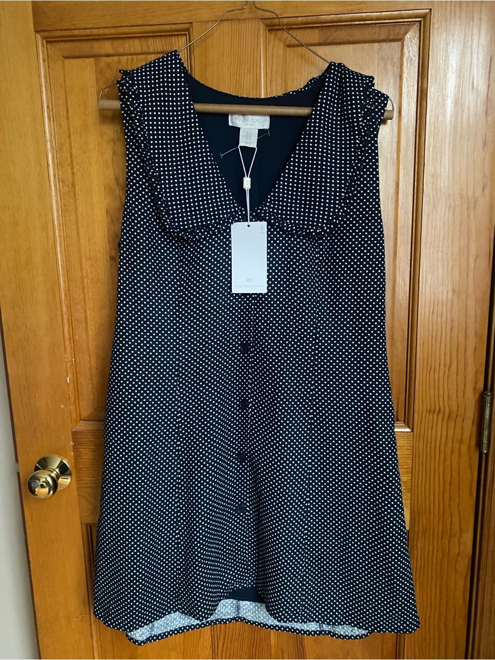 Polka Dot Sleeveless A-Line Dress - Navy/White